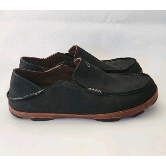 Olukai Moloa Men’s Leather Slip On Shoes Size 12 Black Toffee 10128-4033